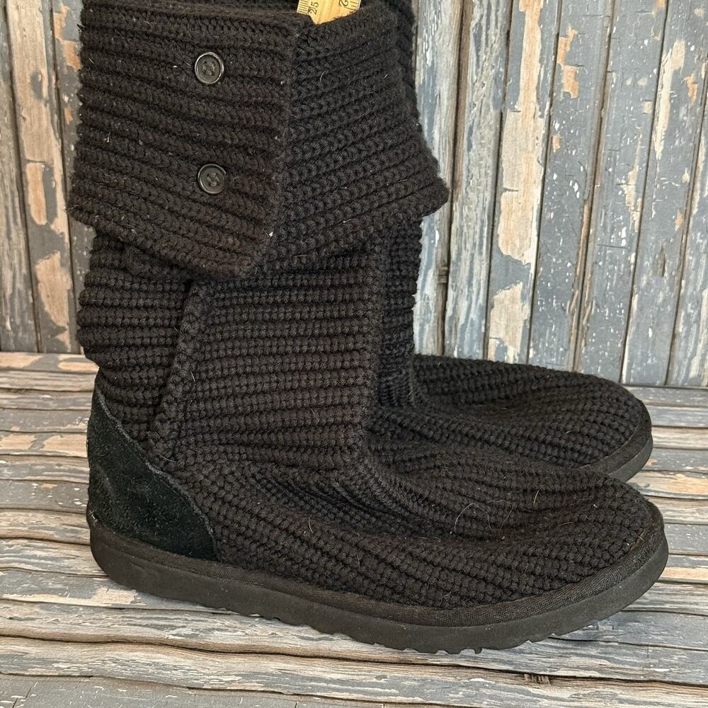 UGG Australia Classic Cardy Sweater Tall Knit Boots Womens 8 Black 5819